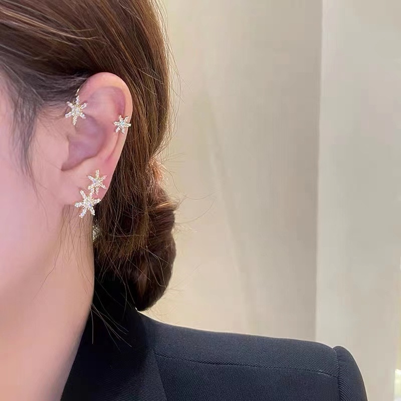 Candy Jewelry 1 Pcs Fashion Zircon Clip Earrings Snowfake Earring Metal Ear Clips for Women Left Right