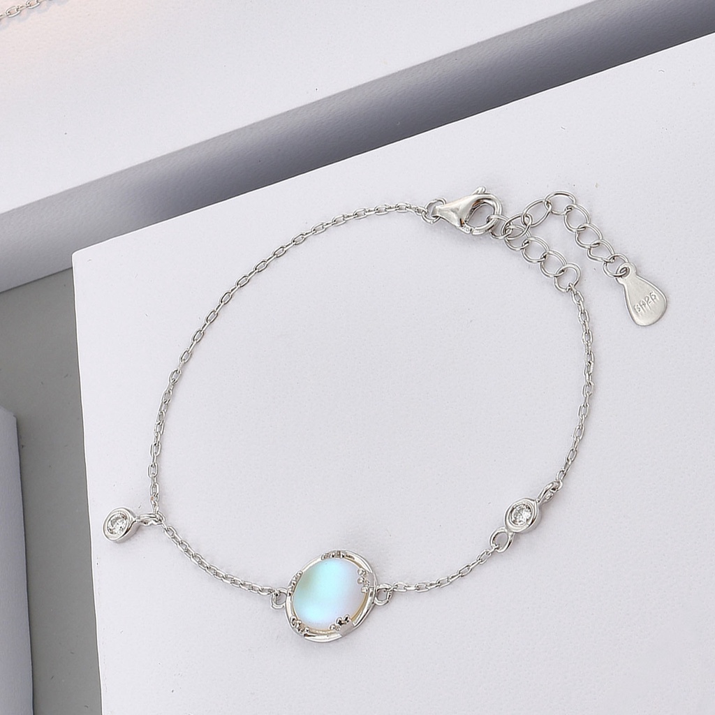 Hu Hu Hu Hu Hu Alat Bantu Pasang Kacamata♡ Silverhoo Gelang Tangan Rantai Adjustable Hias Batu Zircon Kubik Biru + Kait Lobster Untuk Wanita