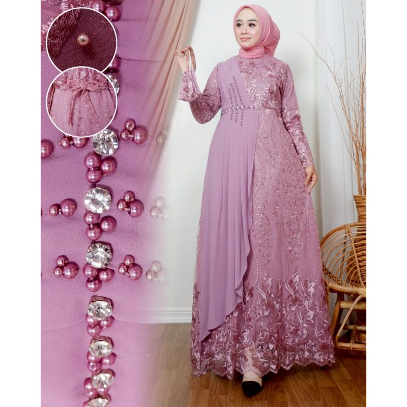 Permata Olshop / Kebaya Gamis Maudi NK / Gamis Brokat Pesta / Kebaya Modern / Dress Brukat / Kebaya Pesta Kondangan