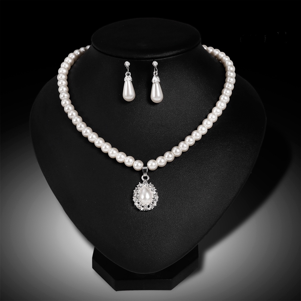 OW@ Royal Style Princess Imitation Pearl Teardrop Pendant Elegant Necklace Earrings