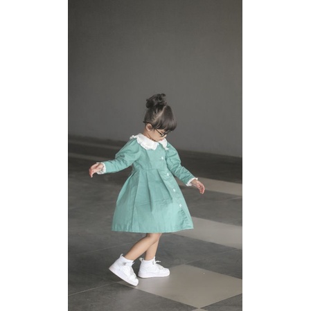 Little Mazzy - Sage Green Collar Dress ( dress anak korea )