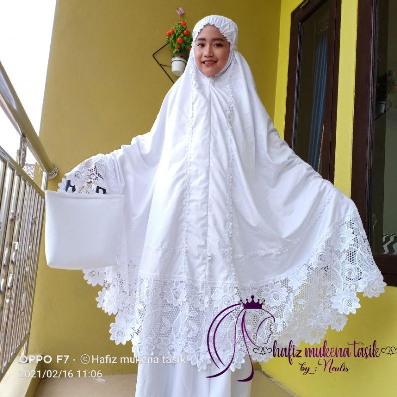 MUKENA PUTIH  PRADA KATUN MIKRO PREMIUM RENDA PRADA MIX MODEL KD SUSUN