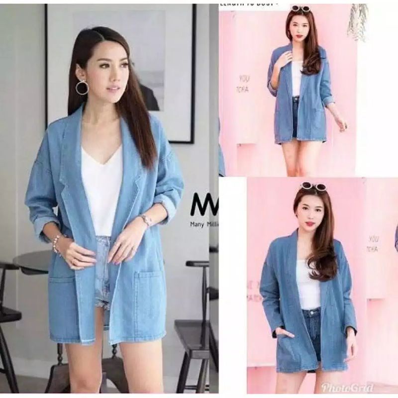 anggita blazer jeans terbaru / blazer jeans wanita best seller / cardigan jeans wanita / outer jeans