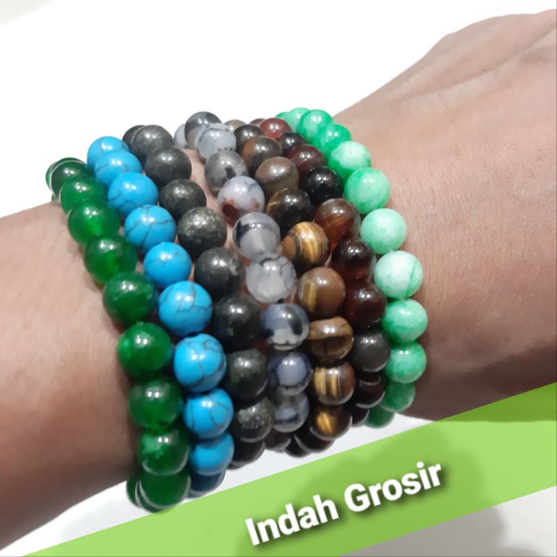 Gelang Batu Dim 8mm Varian Batu Madu Pirus Sisik Naga Tiger Dll