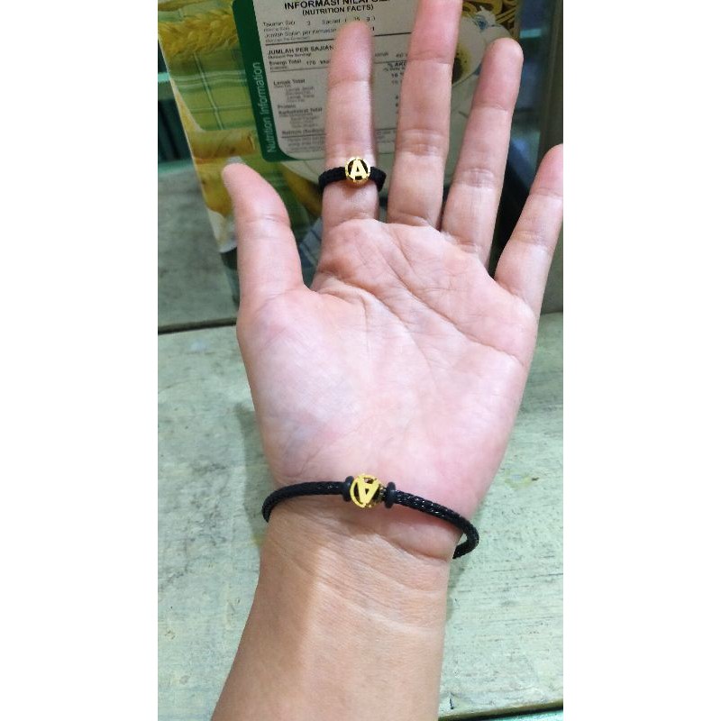 Gelang Tali Charm Alphabet Emas Asli