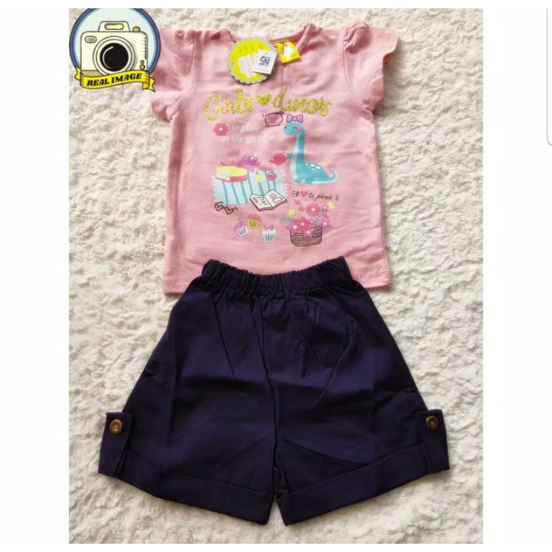 cloud bird setelan stelan baju kaos anak bayi perempuan cewek cewe girl dino 12-18 bulan lebaran