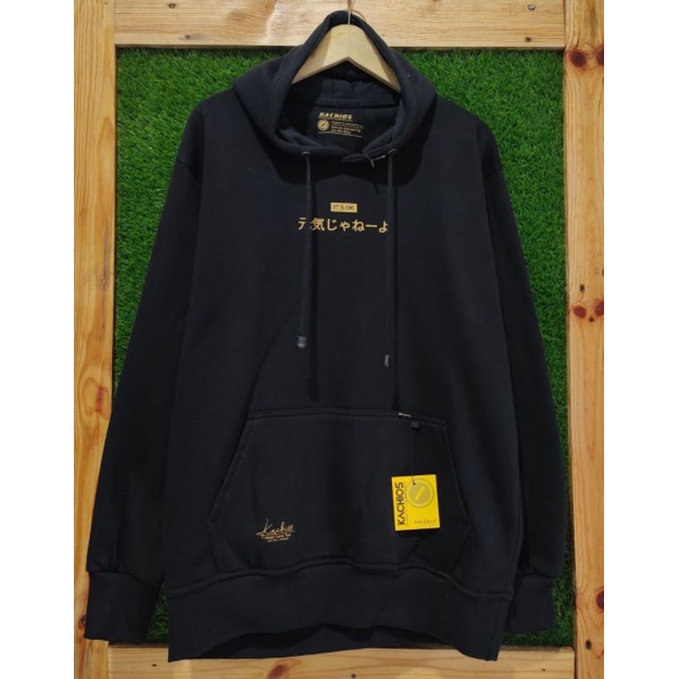 Kachios Sweater Hoodie Pria Distro Premium Original Kachios Hitam Motif Simpel Japanese Style Bahan 