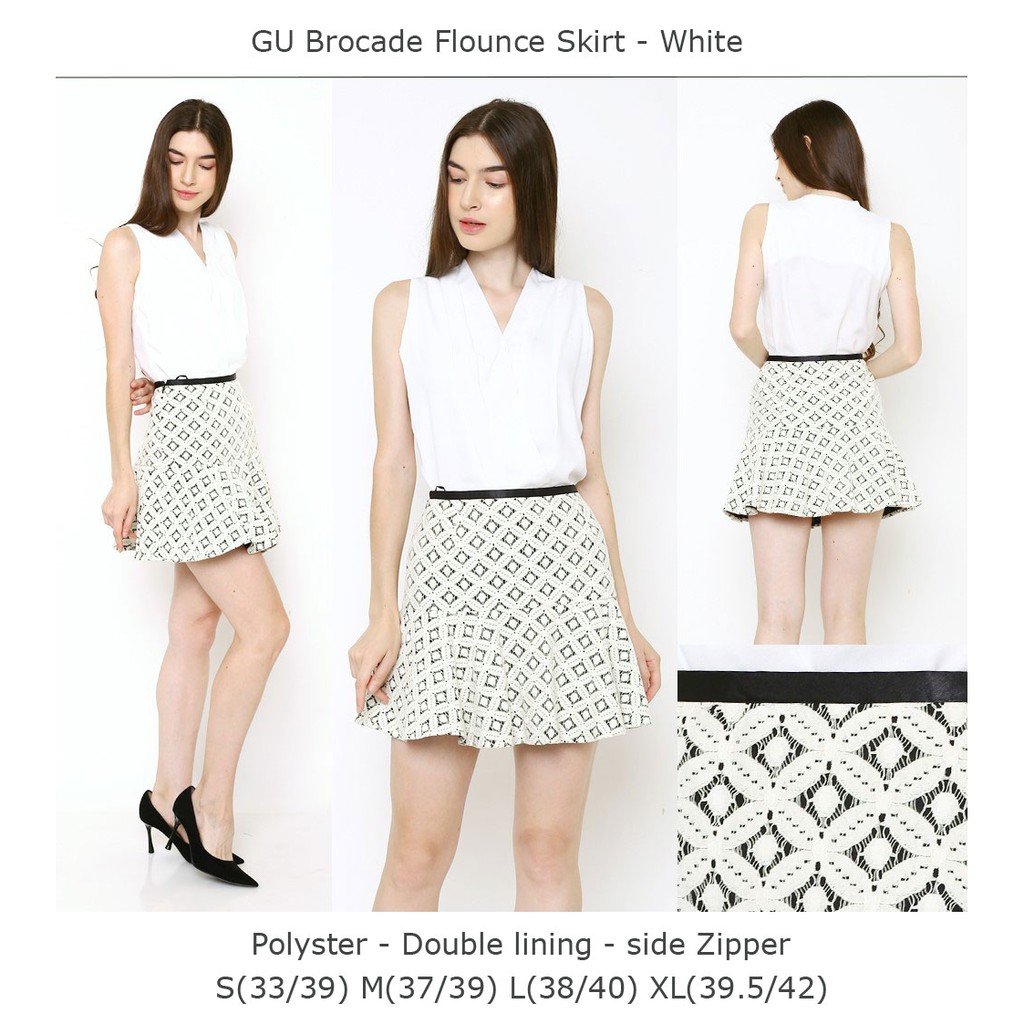 GU Brocade Flounce Skirt White Bawahan Rok Branded
