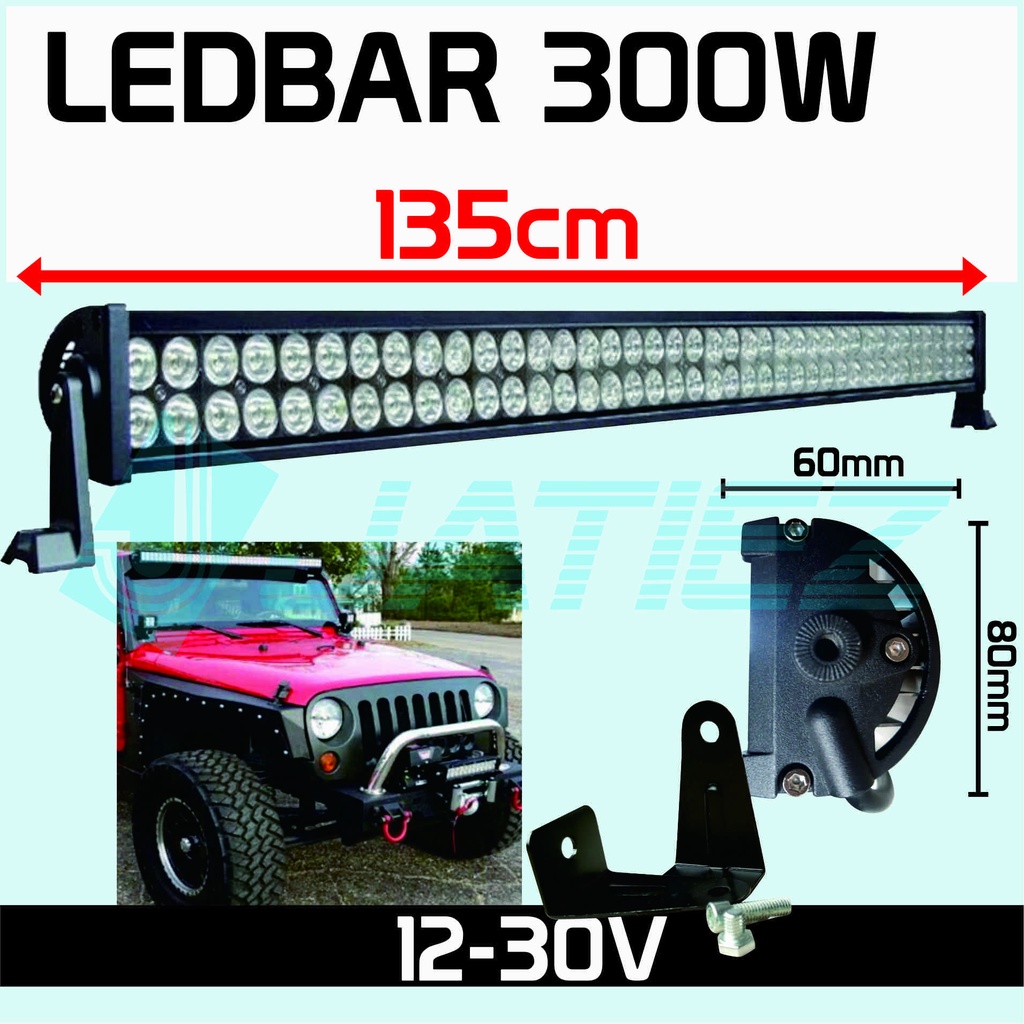 Lampu LED Bar Offroad 300w 135cm Jeep JK Wrangler Jimmy Pajero Fortuner Triton Navara Hilux LED