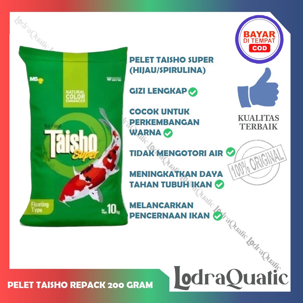 PROMO MURAH PELET IKAN KOI TAISHO REPACK 200 GRAM KEMASAN 200 GRAM ORIGINAL PAKAN IKAN KOI PAKAN IKAN MAS PELET IKAN HIAS PELET CUPANG PELET GUPPY PELET IKAN KOKI PELET KURA KURA PAKAN KURA KURA