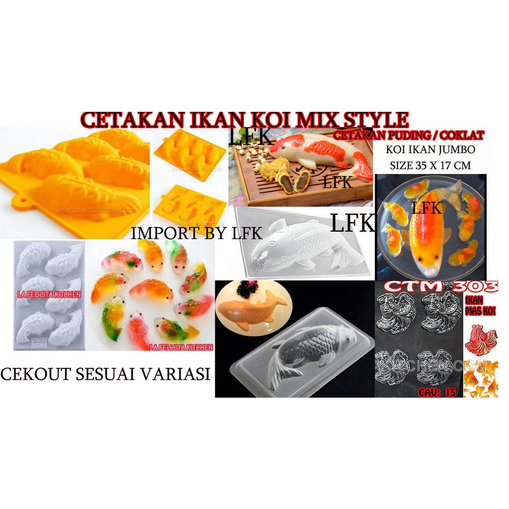 IMPORT CETAKAN KOI IKAN 3D JELLY BENTO SUSHI FISH LUMBA DOLPHIN  ALAT DEKORASI KUE CHOCOLATE MOONCAK