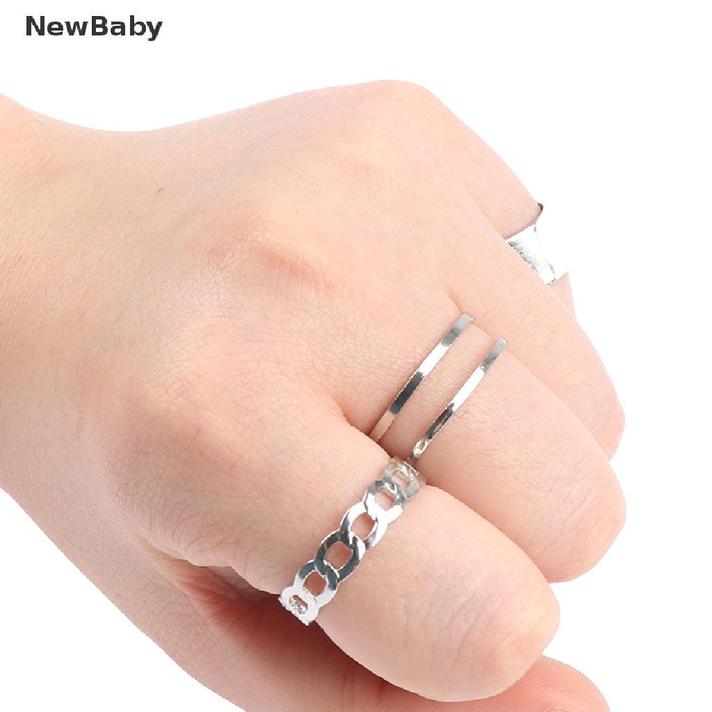 Newbaby Set Cincin Metal Tembaga Bulat Hollow Out Adjustable Gaya Hip Hop Punk Untuk Wanita