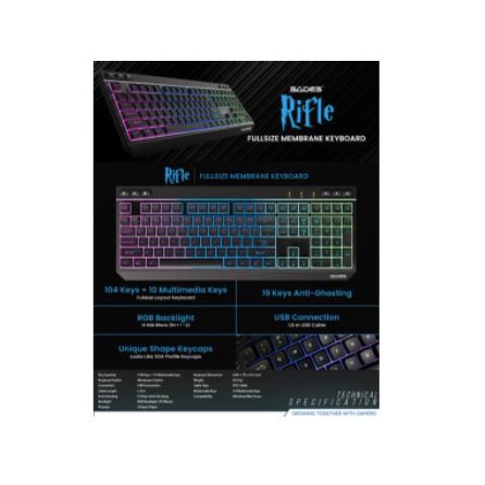 Keyboard gaming sades wired usb 2.0 membrane fullsize multimedia 104 keys rgb for pc laptop rifle