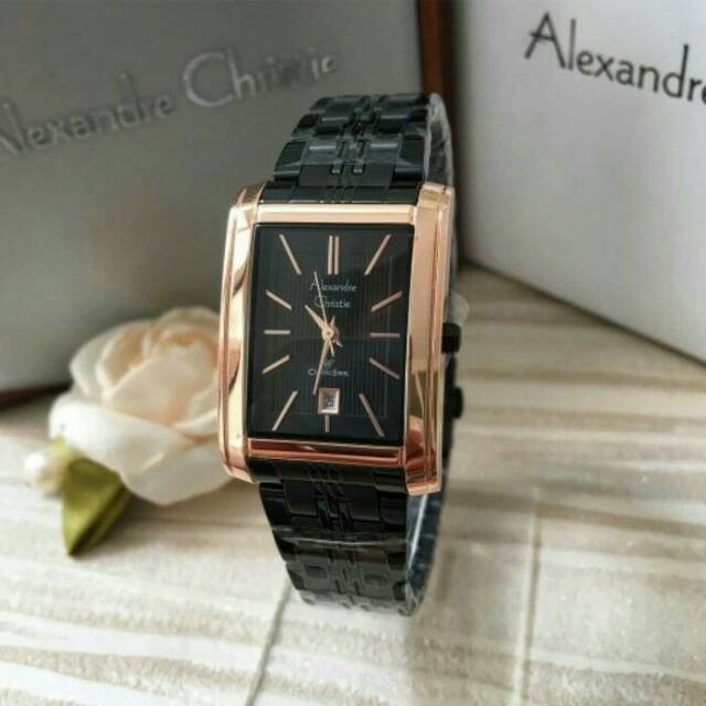 Jam Tangan Wanita Alexandre Christie rantai Black Gold Ac8408 Original