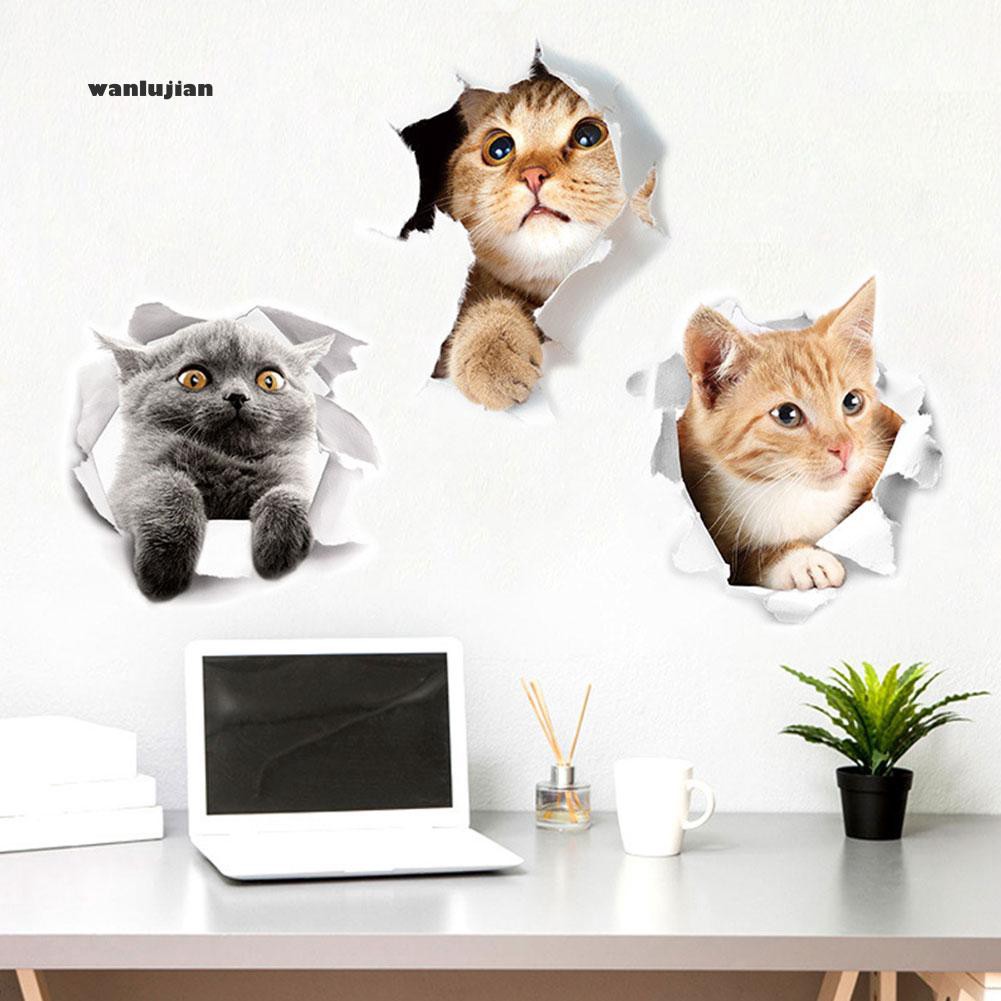 Wa Stiker Dinding Decal Desain Print Kucing Lucu Untuk Dekorasi Kamar Mandi Shopee Indonesia