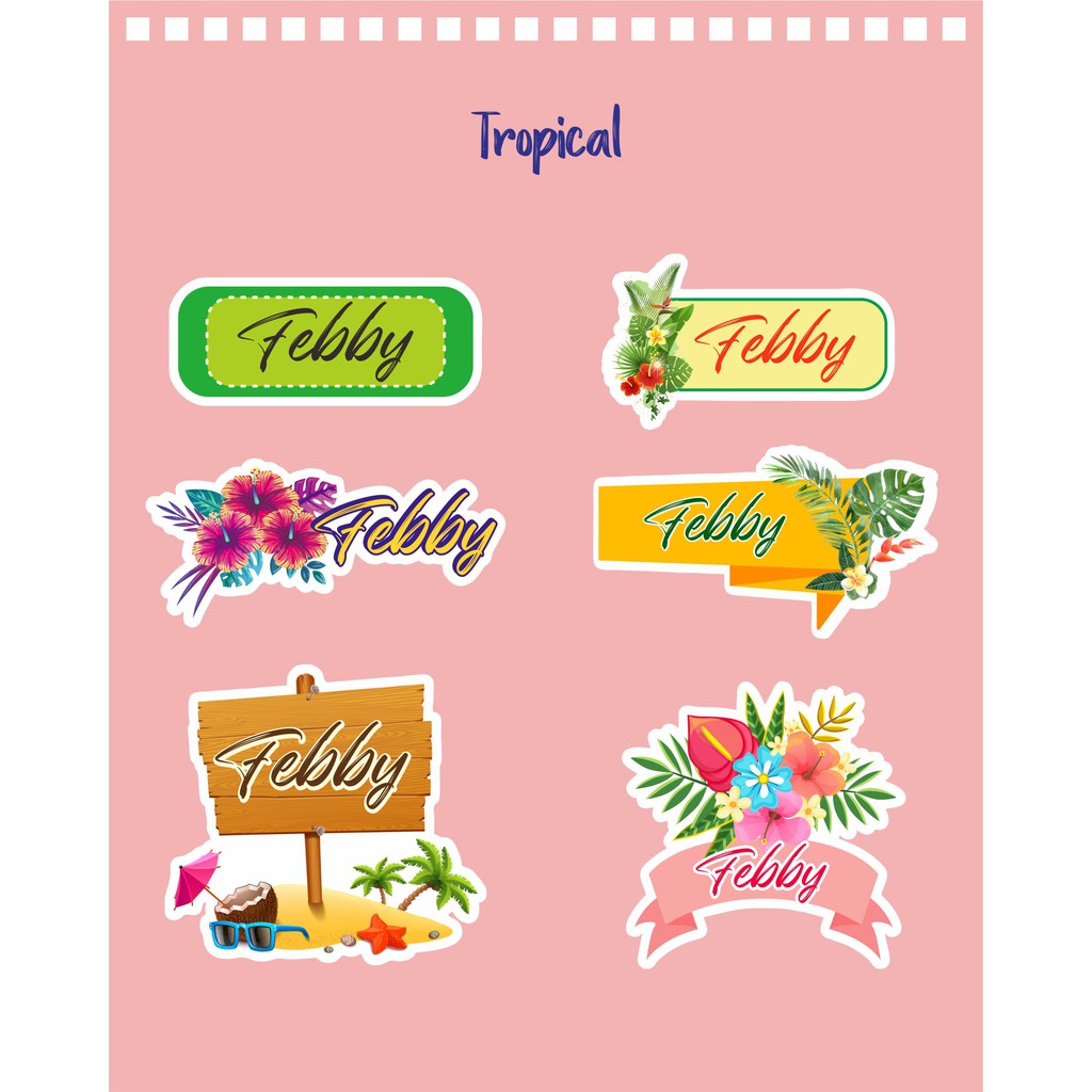 

192pcs Stiker Label Nama Kekinian Tahan Air & Anti Luntur untuk Umum Tema Tropical