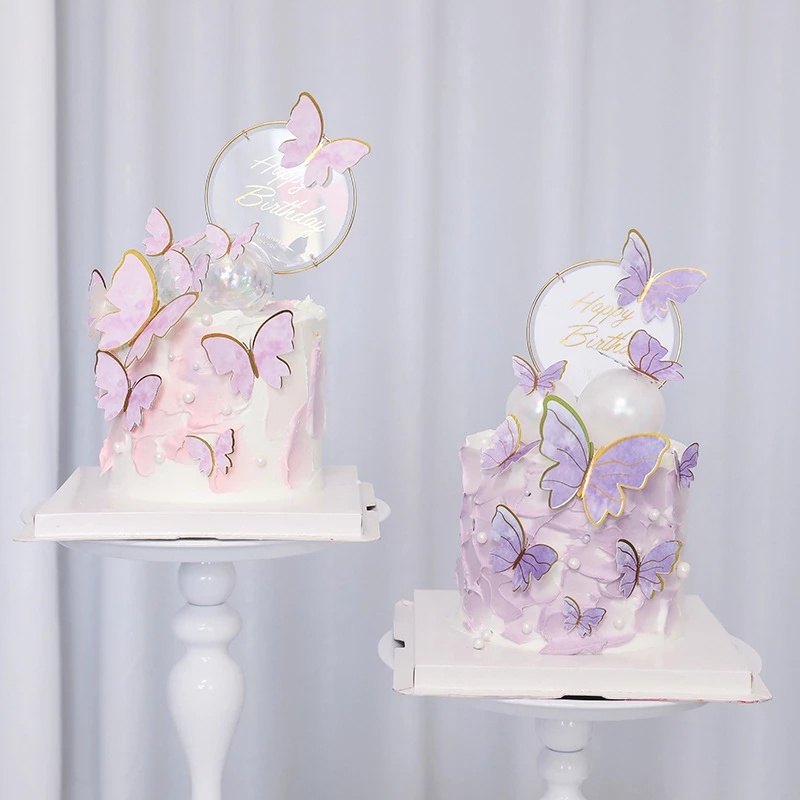 10pcs / Set Hiasan Topper Kue Bentuk Kupu-Kupu Warna Pink / Gold Untuk Dekorasi Pesta Ulang Tahun / Pernikahan