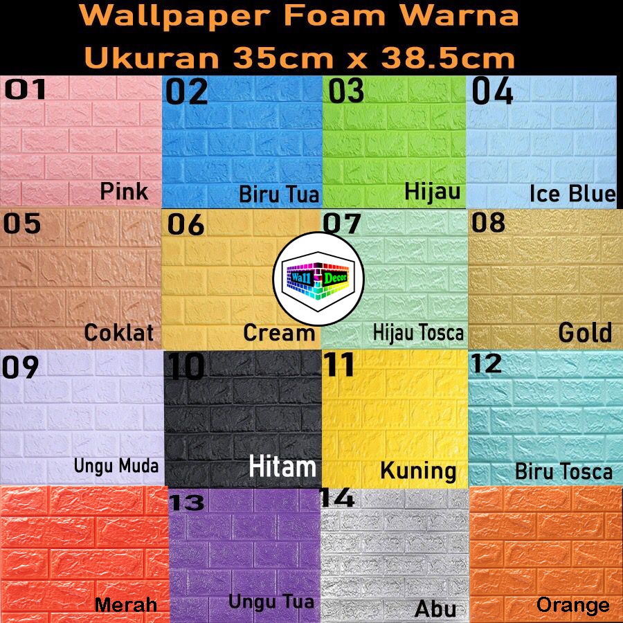WD Wallpaper 3D Foam Sticker Warna Premium Wall Paper Tebal 3MM Wallpaper Stiker-35cm x 38,5cm