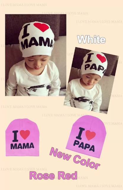 TOPI KUPLUK BAYI / TOPI ANAK UNISEX LUCU ( I LOVE MAMA / I LOVE PAPA )-3