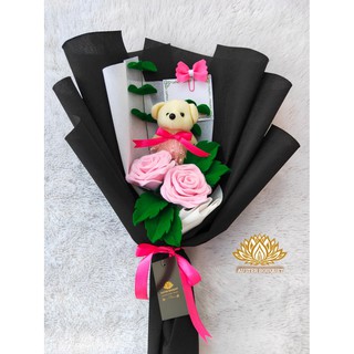 AB 570 Hand  Bouquet Bucket Buket  Bunga Mawar Flanel  dan 