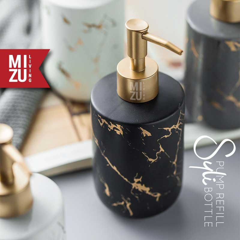 SYLI Refill Pump Bottle Marble Motif Ceramic Soap Dispenser Botol Sabun Cair Keramik Motif Marmer