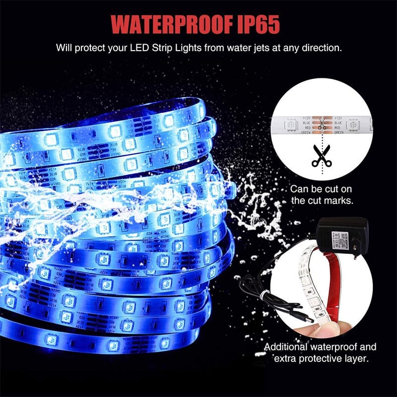 Lampu Strip LED RGB 10 meter Waterproof Outdoor Indoor ip65 Lengkap Adaptor Remot Ada Sensor