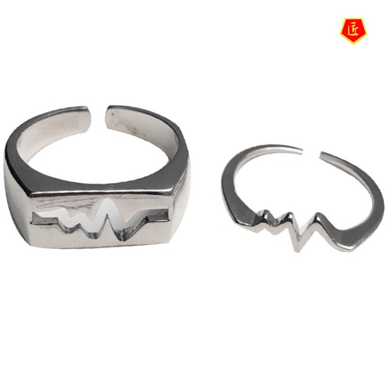 [Ready Stock]S925 Silver Couple Heartbeat Ring Simple Creative