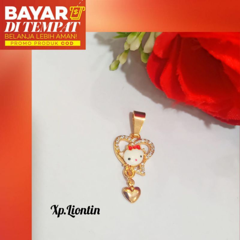 Liontin karakter anak Hello Kity kombinasi permata&amp;cat,Gold&amp;Silver tidak karat