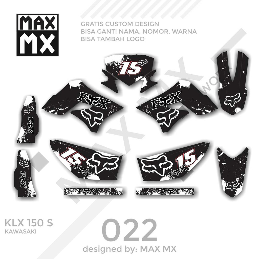 MX-01022 decal klx 150 fox hitam putih