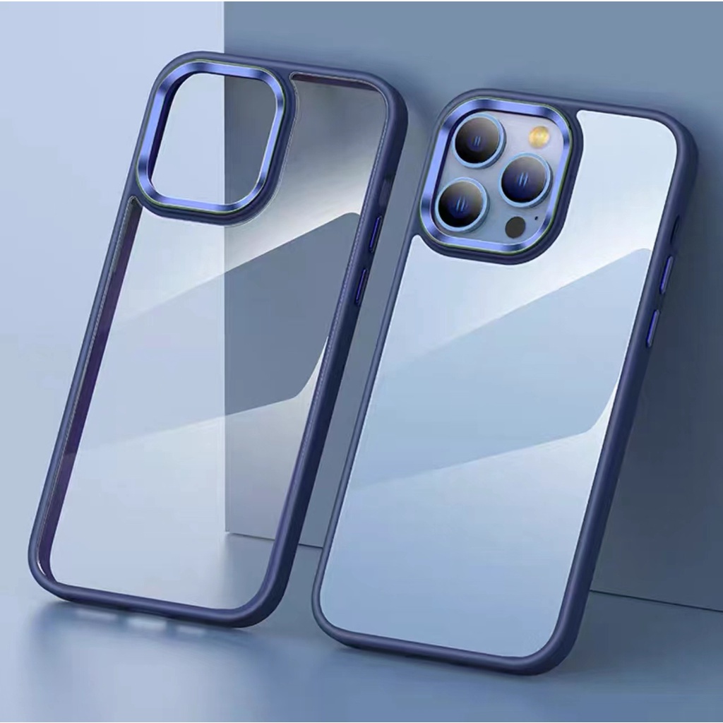 Phone case Metal Camera + Metal Button for iPhone 14 12 13 14 Pro Max Transparent Acrylic iPhone 14 Max Hard Case