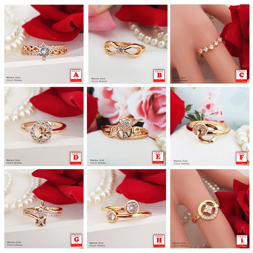 CN 012 Cincin Dewasa Cincin Mata Satu Cincin Pita Manis Perhiasan Emas Imitasi Warna Gold Cincin Mas Xuping Murah Luxx Xuping