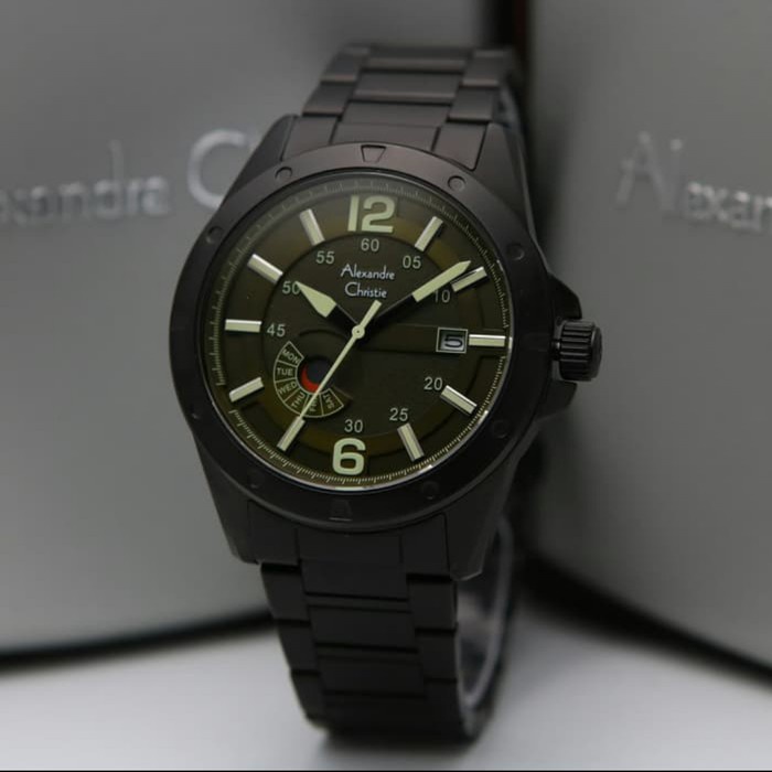 JAM TANGAN PRIA ALEXANDRE CHRISTIE AC 6536 / AC6536 BLACK GREEN ORIGINAL
