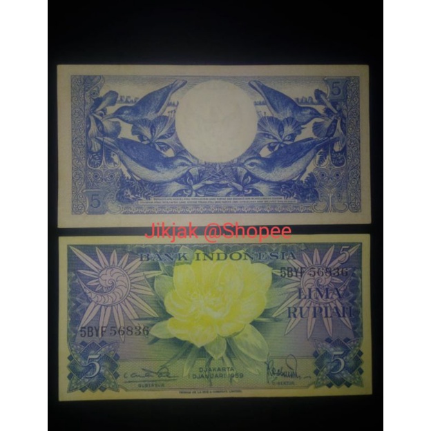 Uang kuno seri bunga Rp5 tahun 1959 ori