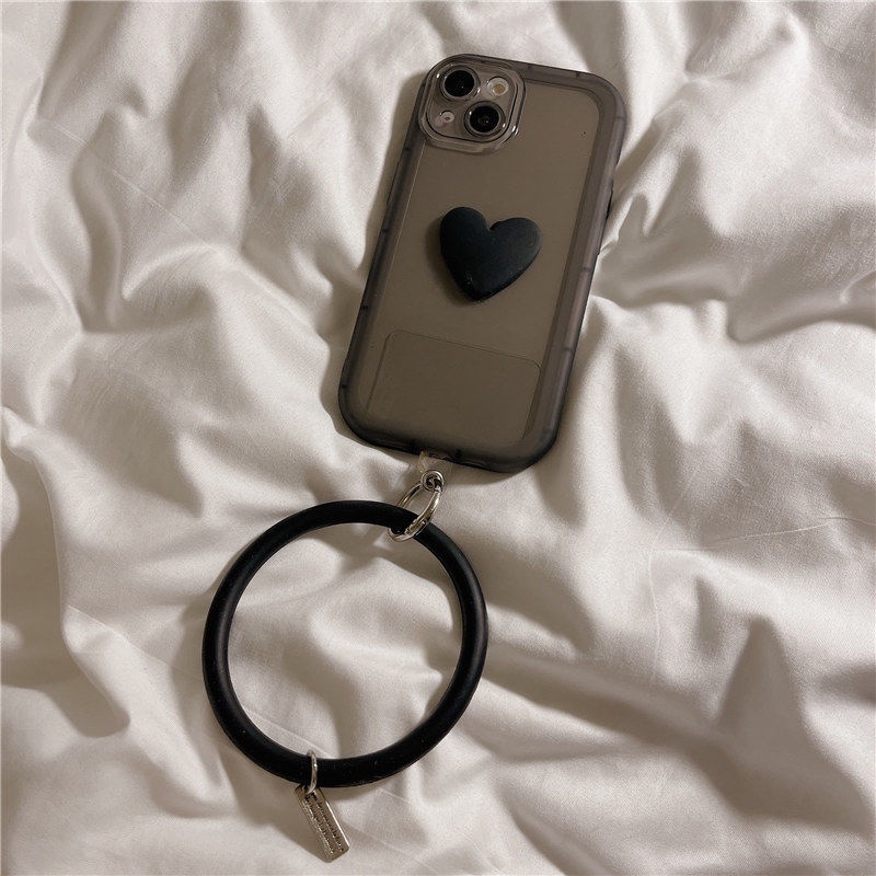 Soft Case Silikon Desain Hati 3d Dengan Rantai Ring Besar Untuk IPhone 12 13 11 Pro Max X Xs Max Xr 7 8 Plus Rmm844