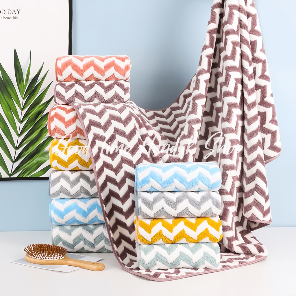 Handuk Anak (Uk. 50x100cm) / Handuk Dewasa (Uk. 70x140cm) Motif Zig Zag Besar Microfiber Handuk Mandi Lembut Towel Serap Air Quick Dry