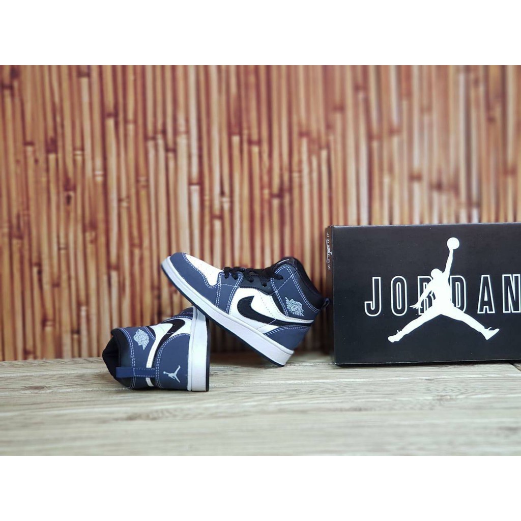 MEGA SALE 9.9 NIKE AIR JORDAN 1 MID BLACK NAVY FASHION KIDS UNISEX SIZE 24-35