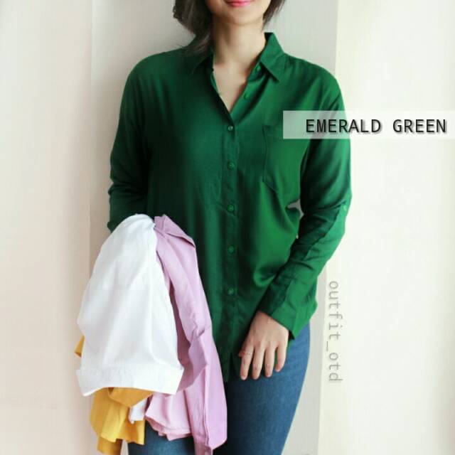 KEMEJA BASIC KATUN RAYON EMERALD GREEN