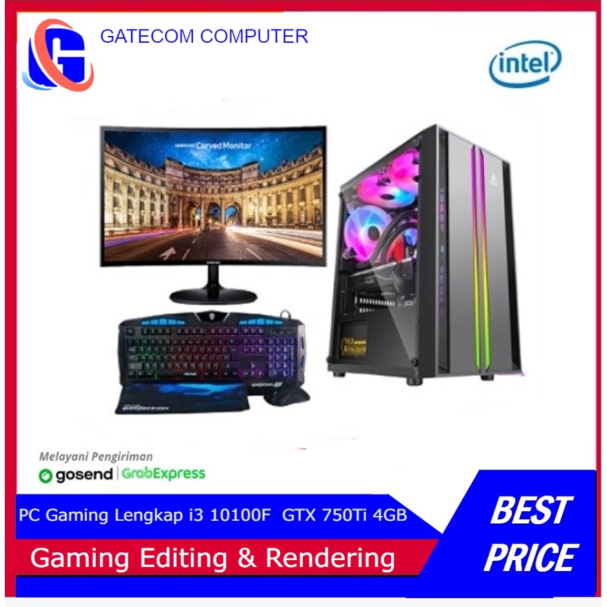 PC Gaming Lengkap i3 10100F  GTX 750Ti 4GB  RAM 16GB SSD 240 LED 24 Curved