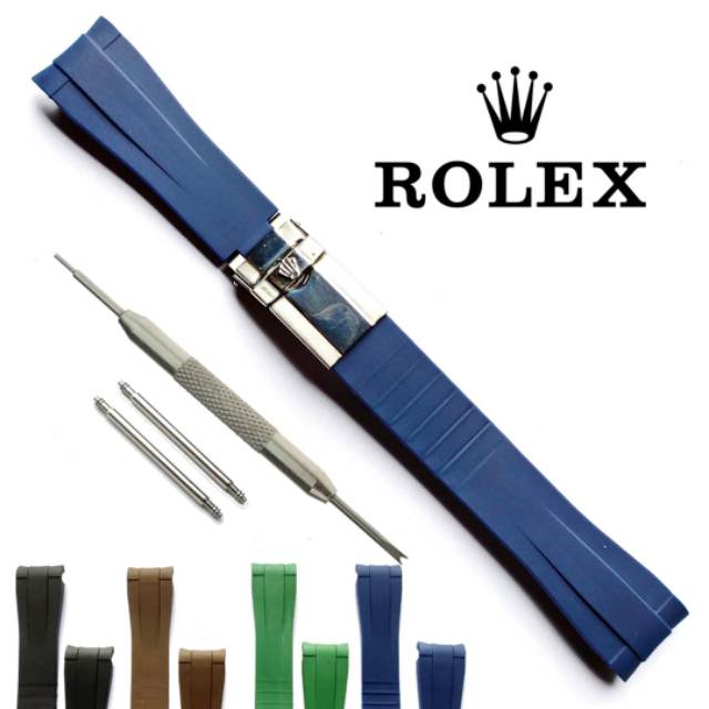 STRAP ROLEX TALI JAM ROLEX RUBBER FULL SET 20MM BLUE NAVY