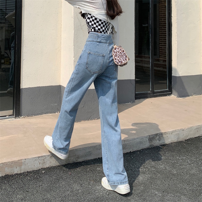 New diimpor celana panjang perempuan high-waist lurus-kaki celana jeans