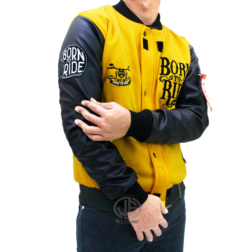 Jaket Bomber Baseball Karlit Kuning Mix Hitam To Ride Varsity