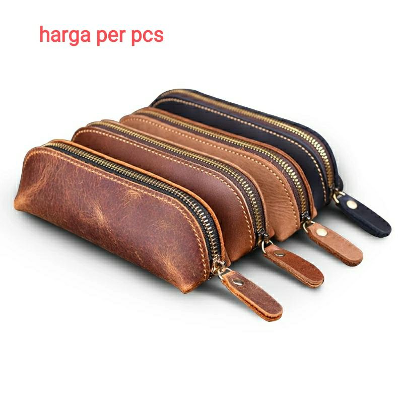 Tempat pencil bollpoint kulit asli - tempat kacamata - tas tempat alat kecantikan bahan kulit asli