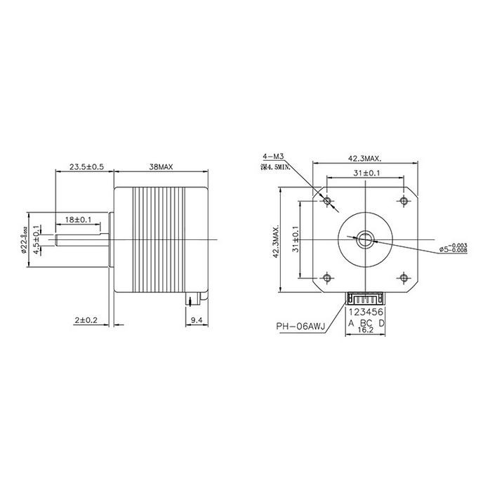 [HAEBOT] Motor Stepper Nema 17 17HS4401 Kabel 42mm 38mm 1.5A 0.4Nm CNC 3D Printer Plotter Drawing Laser