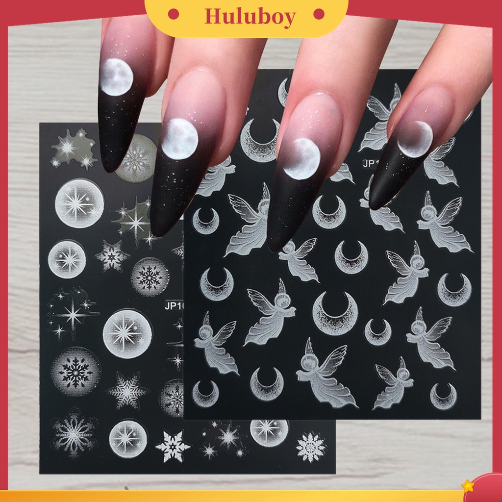 Huluboy Huluboy♡ Stiker Nail Art Bentuk Kupu-Kupu Bulan Warna Putih Tahan Lama Untuk Makeup