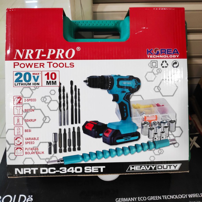 NRT-PRO Mesin Bor Baterai Cordless Drill NRT PRO DC-340 Set 10mm 20V