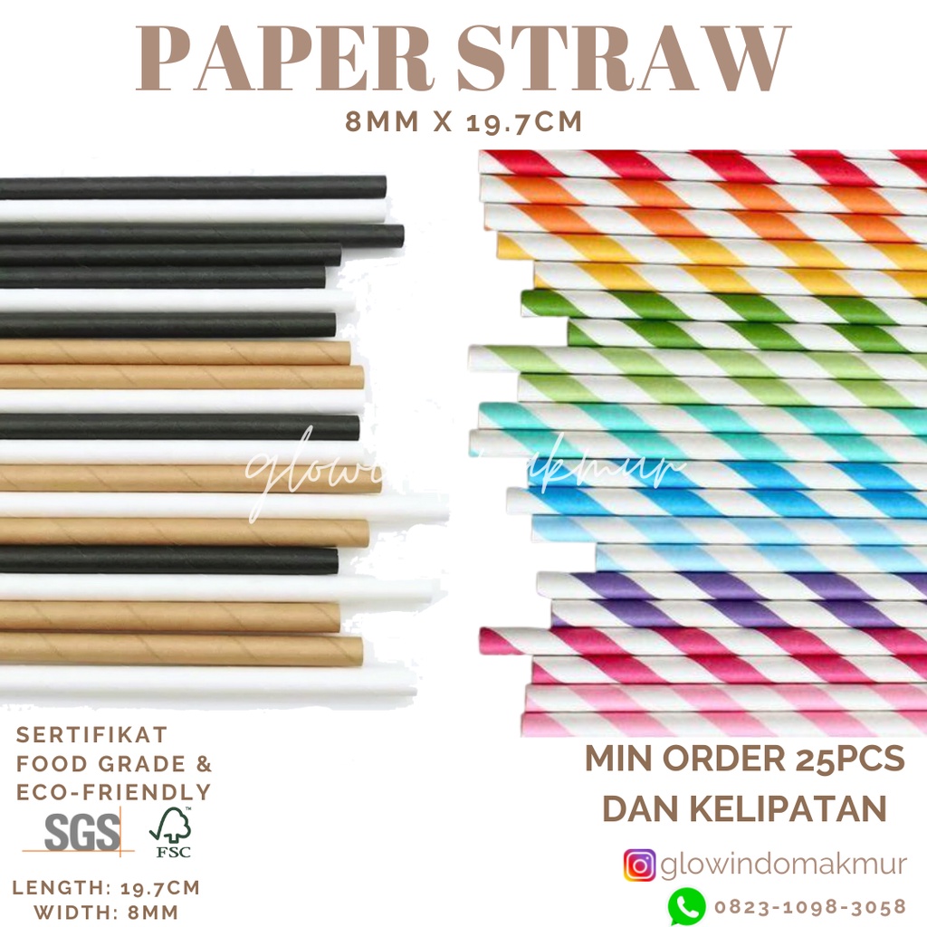 Sedotan Kertas Paper Straw 8MM Ramah Lingkungan Steril Higienis