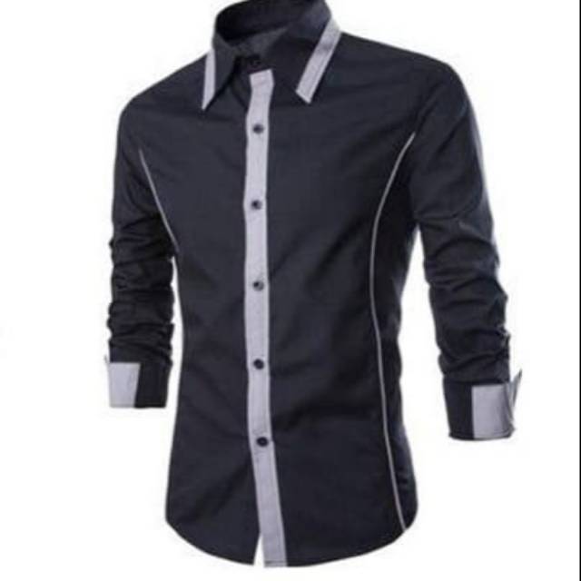 Pakaian pria kemeja slim fit warna hitam
