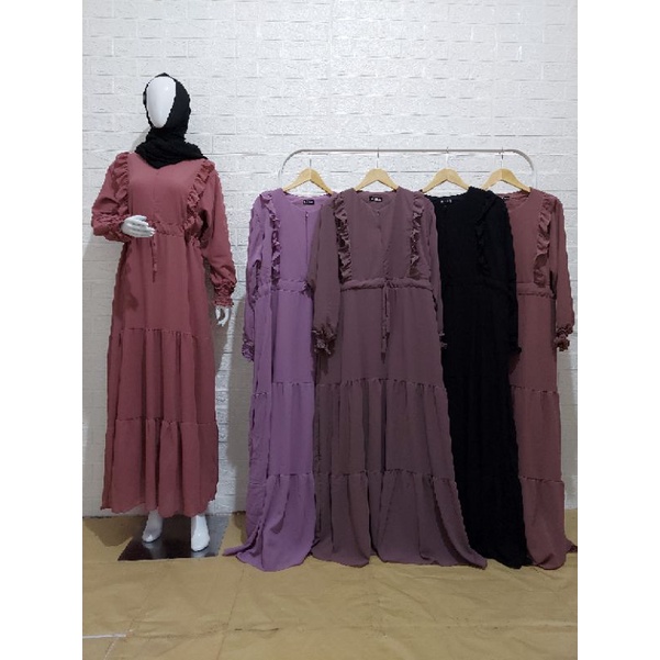 Gamis ceruty babydoll premium mix puring || rempel samping dada