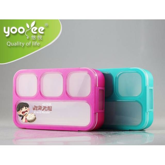 Yooyee 605 Mini Sekat 4 Lunch Box - Kotak Makan - Anti Tumpah - Asli