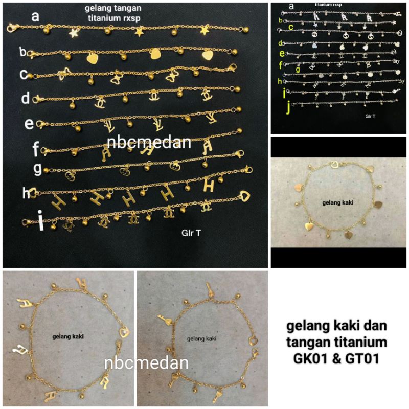 Gelang kaki titanium dan gelang tangan kode GT01 &amp; GK01 tidak luntur, tidak berkarat